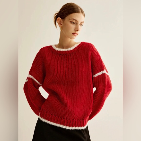 Valentines Crew Neck Red and White Cable Knit Sweater Women’s Size Medium - Picture 1 of 5